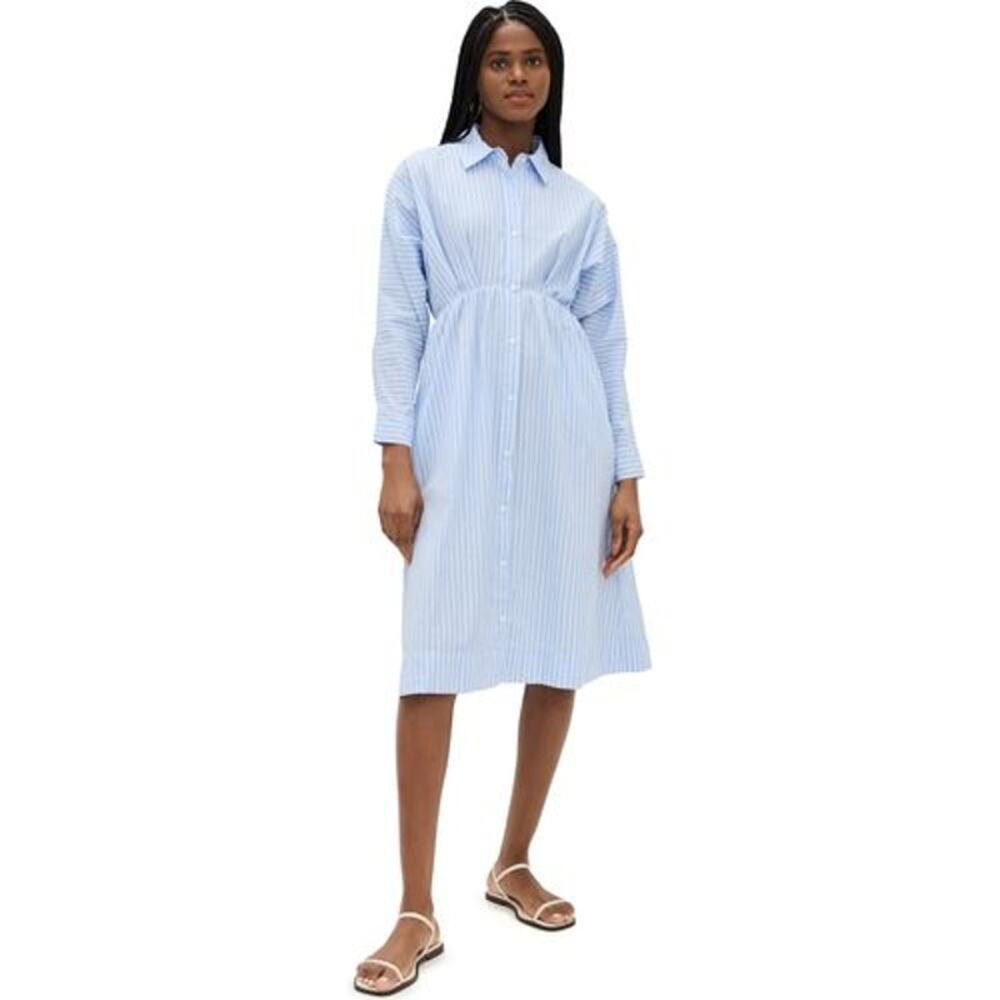 Stateside Iberus Dress Womens S Poplin Shirt Clear Sky Stripe Midi Long Sleeve